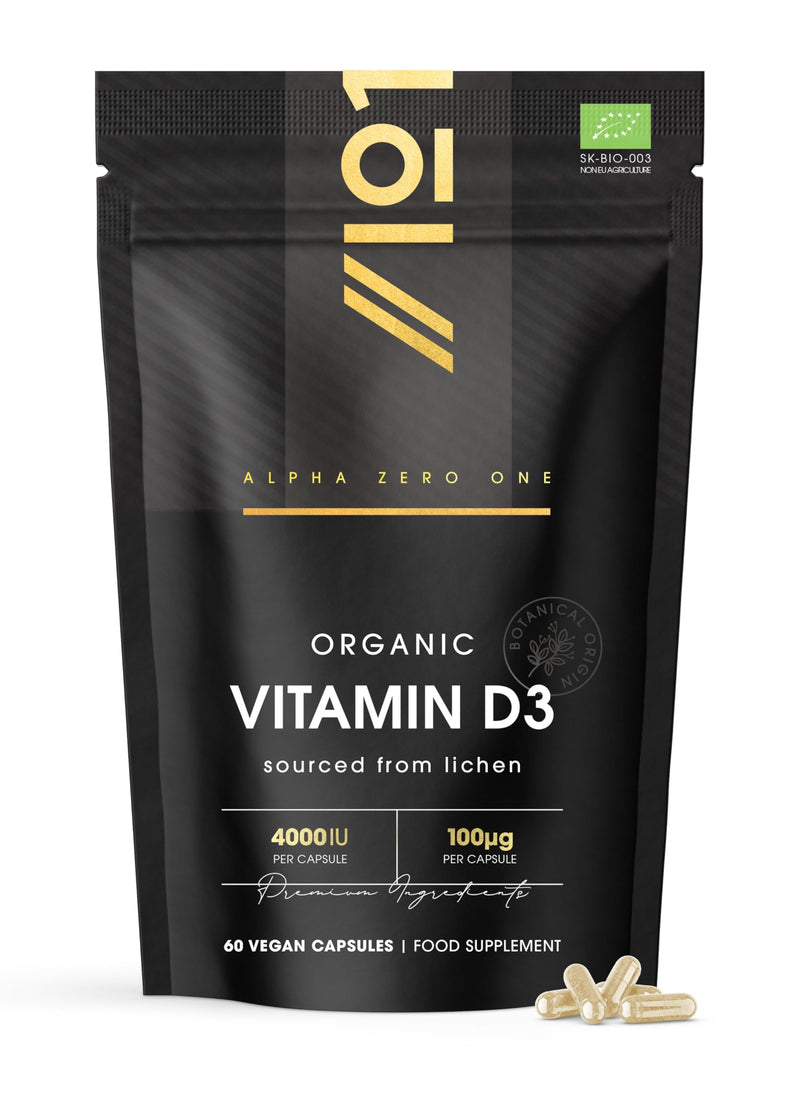 Organic Vitamin D3 4000 IU – 100% Plant Based (Lichen & Cassava) - 60 Vegan Capsules (2 Months Supply) – Resealable and Recyclable Pouch by Alpha01