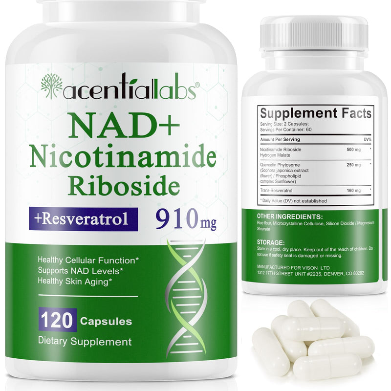 NAD+ Supplement 910mg, Boost NAD+ Levels with Nicotinamide Riboside, Support Cellular Energy & Anti-Aging 120 Capsules