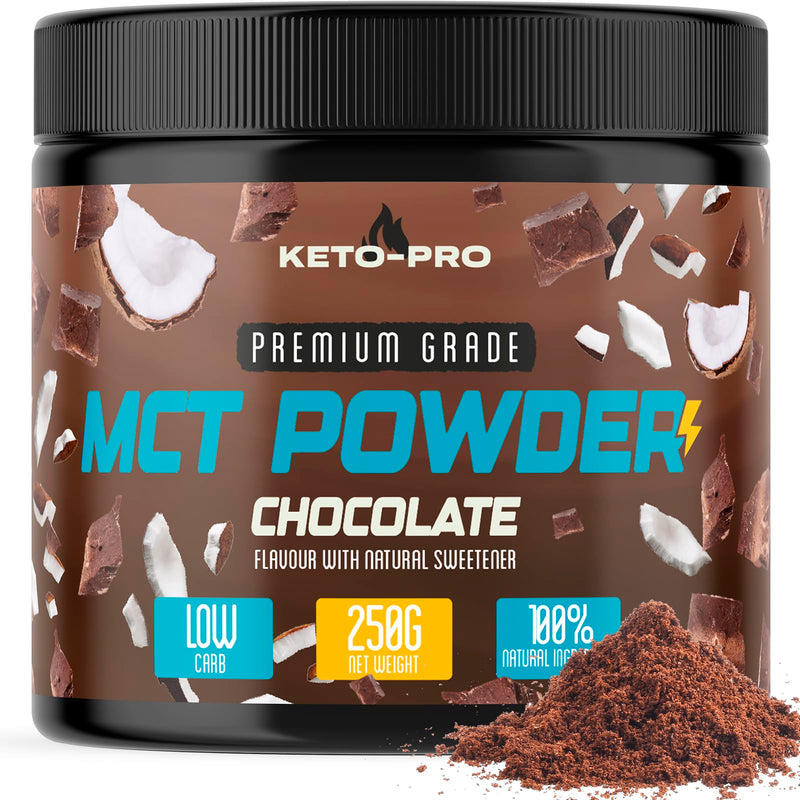 Keto-Pro MCT Powder 250g | Premium C8 Keto Coffee Creamer | MCT Creamer | Suitable for Paleo & Vegan Diets | Gluten & Palm Oil Free | MCT Oil Powder | Pure Caprylic Acid | Chocolate