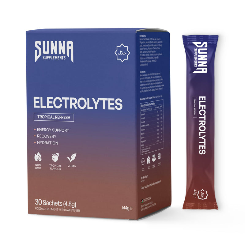 SUNNA SUPPLEMENTS Electrolyte Powder – 30 Tropical Flavour Sachets – Sugar-Free Hydration Drink with Magnesium, Potassium & Calcium – Convenient Drink Mix for Active Lifestyles Tropical Refresh