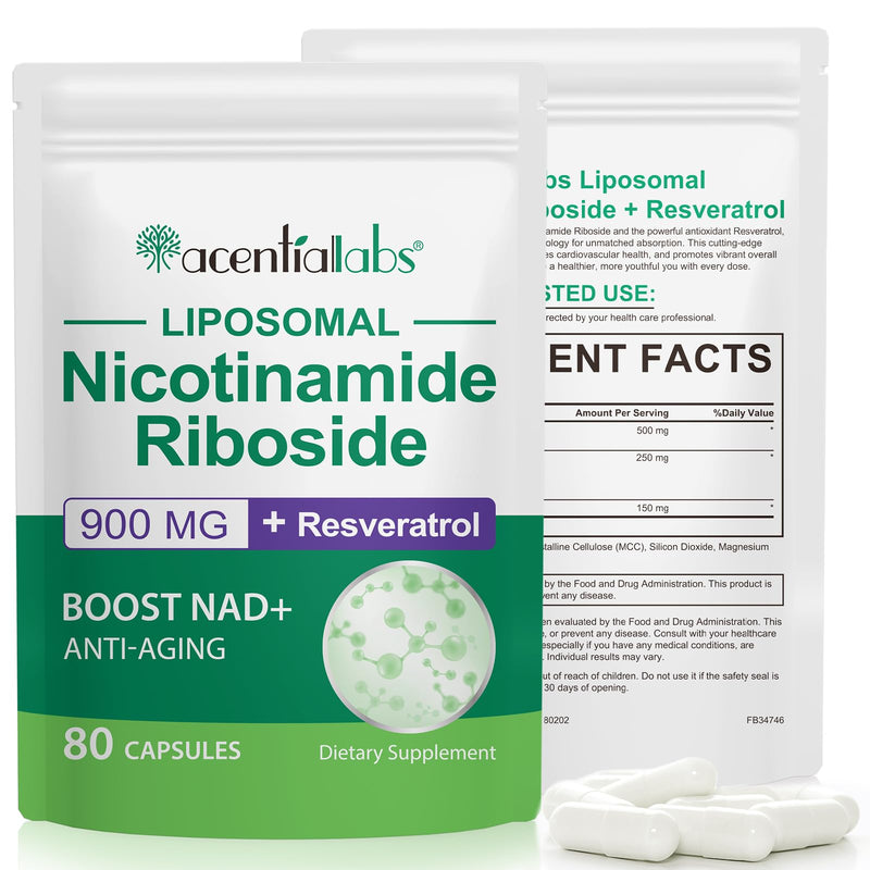 Liposomal NAD Supplement with Trans Resveratrol,80 Capsules + 900mg,NAD Resveratrol Supplement for Support Cellular Energy & Healthy Aging