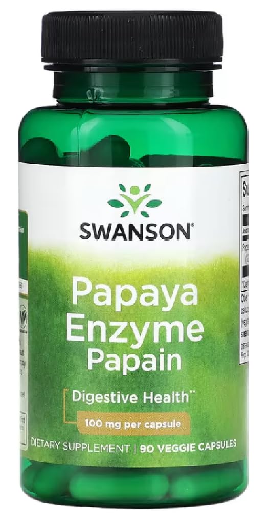 Swanson - Papaya Enzyme Papain, 100mg | Digestive Enzyme and Gut Health - 90 Veggie Capsules