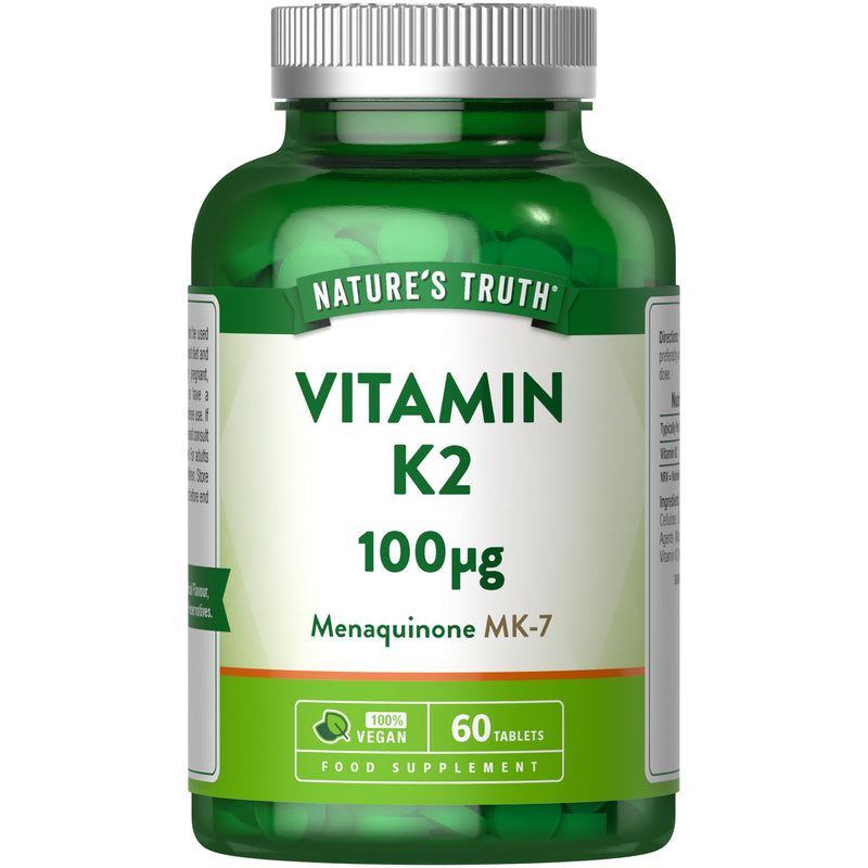 Vitamin K2 MK-7 100ug | High Strength Menaquinone MK-7 | 1-A-Day | 60 Vegan Tablets | Nature's Truth