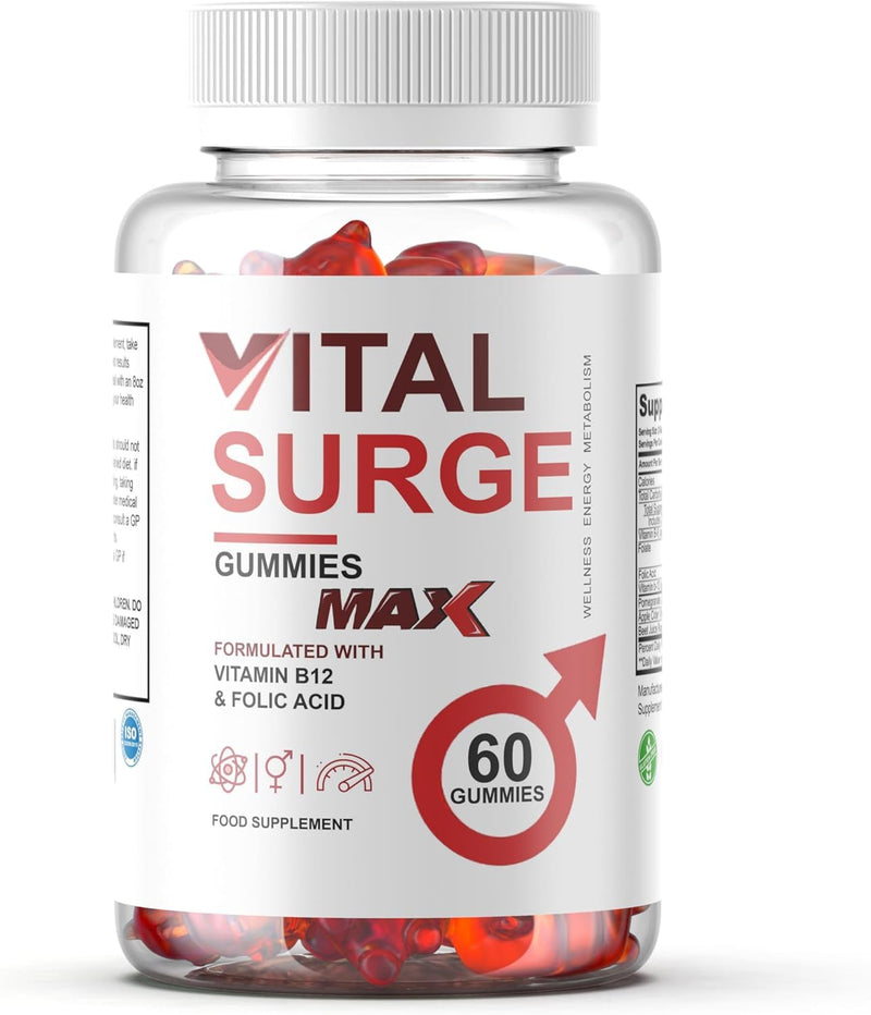 Vital Surge MAX Testo Gummies - Powerful Natural Ingredients - New & Sealed - 60 Gummies