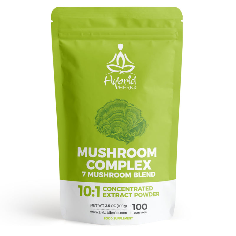 Mushroom Complex Powder 100g - 7 Organic Mushroom Supplement 10:1 Extract | Lion's Mane, Reishi, Cordyceps, Chaga, Tremella, Shiitake, Maitake | Brain, Energy & Immunity | 100 Servings MUSHROOM COMPLEX