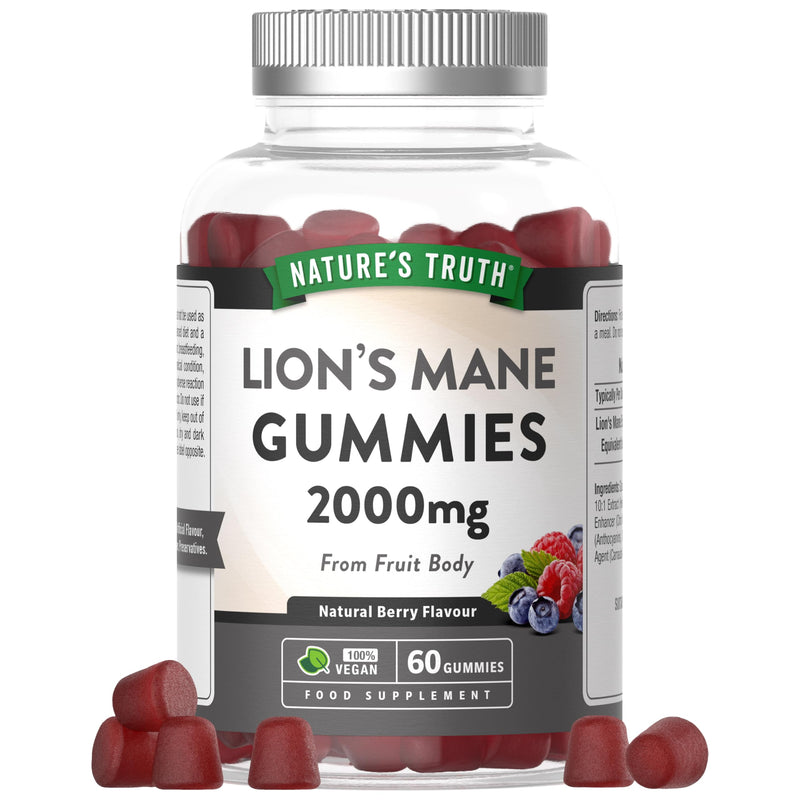 Lion's Mane Gummies | 2000mg High Strength Lion's Mane Supplement | 60 Natural Berry Flavour Gummies - Vegan Mushroom Extract | By Nature's Truth