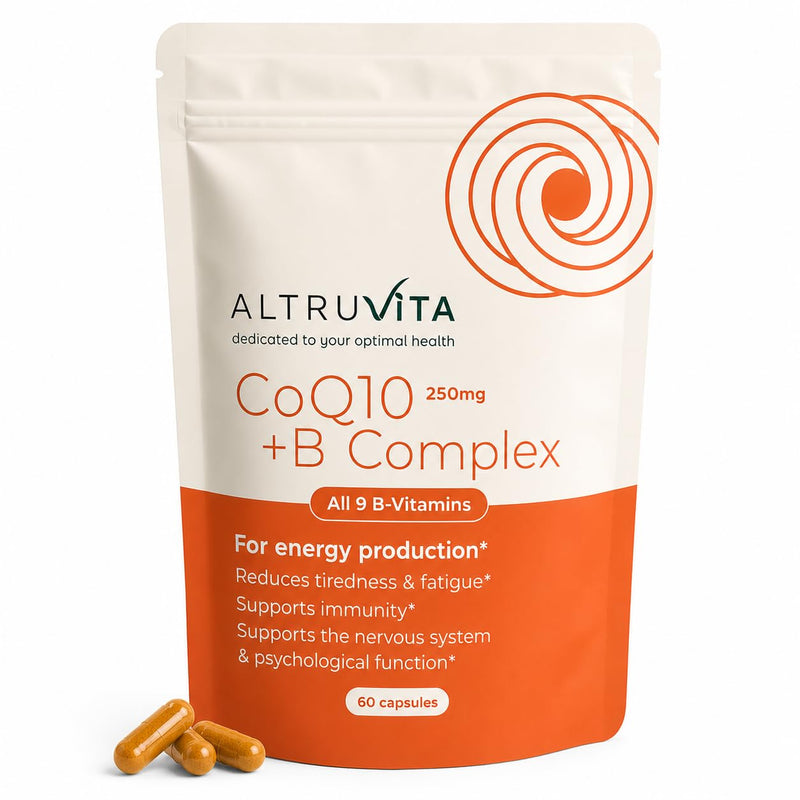 CoQ10 250mg + B Complex - Q10 Coenzyme Ubiquinol with All 9 B Vitamins - High Strength Energy & Heart Support - Evidence-Based Formula for Cellular Health & Vitality, 60 Capsules