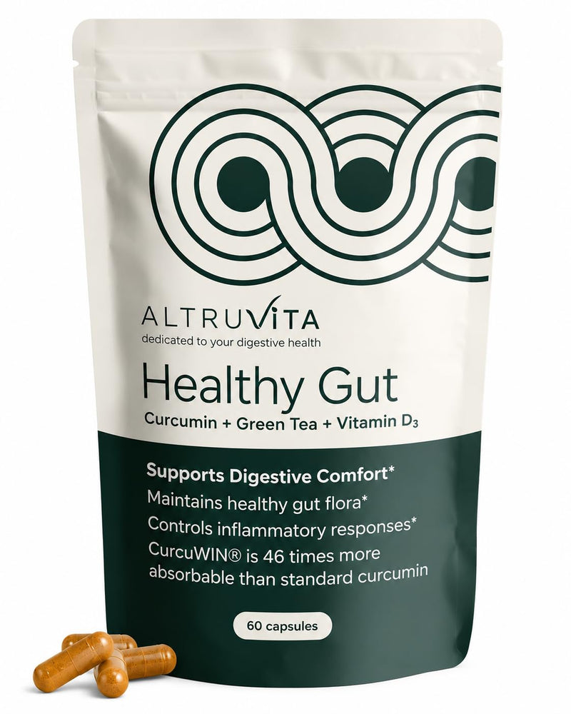 Healthy Gut Supplement - 1-Month Supply | for IBS, Bloating, Diarrhoea, Digestive Issues, Constipation & Immunity, Curcumin + Green Tea Extract + Vitamin D3 | Gut Support | Made in the UK