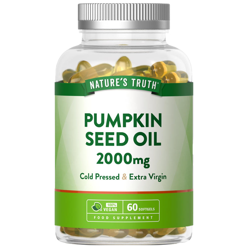 Pumpkin Seed Oil 2000mg | Vegan High Strength Pumpkin Seed Capsules | Omega 6 and 9 Fatty Acids | 60 Softgels | Cold-Pressed & Extra Virgin | Nature's Truth
