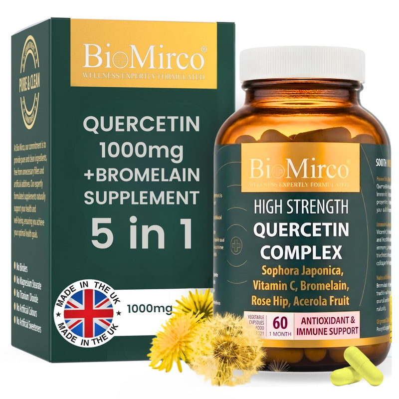 High Strength Quercetin 1000mg Complex, 60 Premium Capsules, Allergy Support, Powerful Antioxidant Supplements, Anti-inflammatory Antioxidant Supplement, Alternative to quercetin Powder, UK Made 60 count (Pack of 1)