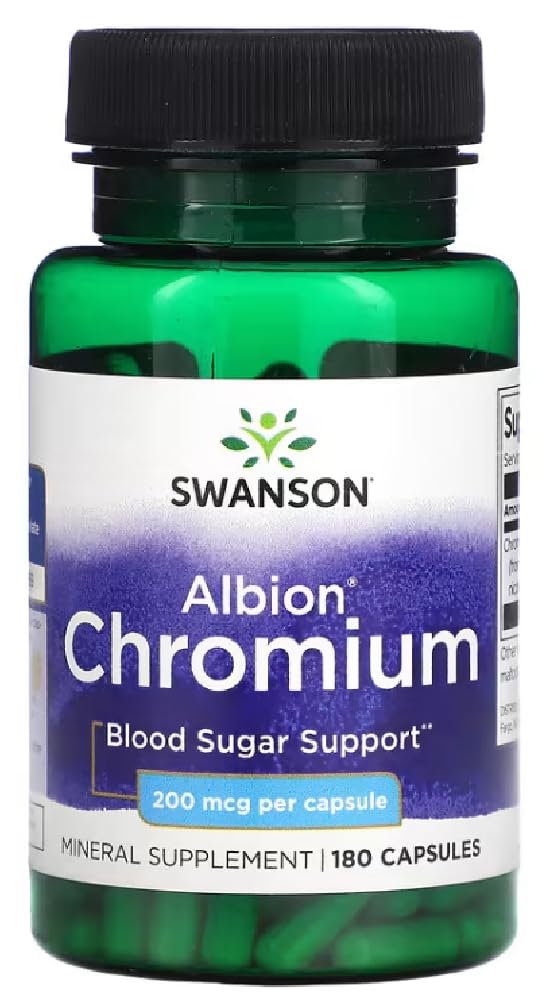 Swansons Swanson - Albion Chelated Chromium, 200mcg | Metabolism and Blood Sugar Support - 180 Capsules