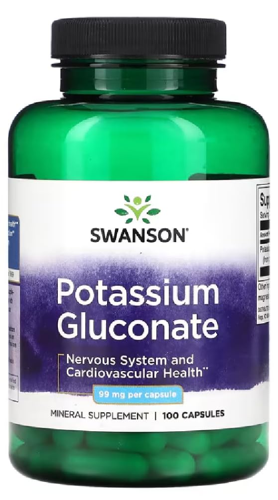 Swanson - Potassium Gluconate, 99mg | Electrolyte and Heart Health - 100 Capsules