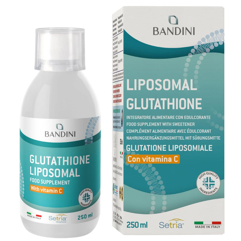 Bandini® Liposomal Glutathione + Vitamin C - Advanced Liquid Antioxidant 250 ml - Reduced Setria® L-Glutathione (250mg) and Vitamin C (790mg) per Serving - High Bioavailability - Liposomal Technology