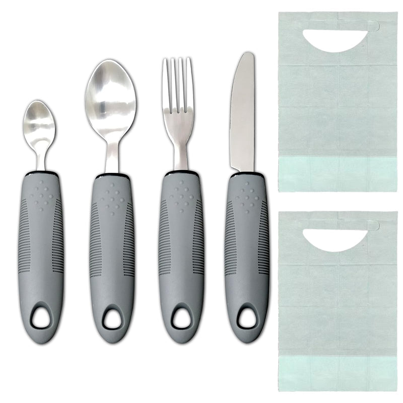 KASURE 4Pcs Easy Grip Cutlery for Arthritic Hands, Extra Wide Handles Anti Slip Disability Aids with Knife Fork Spoon, Adaptive Cutlery for Elderly Arthritis Parkinson Disabled People