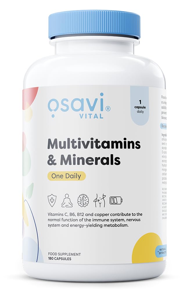 Osavi Multivitamin & Minerals OneDaily – 180 Capsules | Supports Energy Metabolism, Nervous System & Immune Function | Unique Blend of Vitamins, Minerals & BioPerine® for Enhanced Absorption