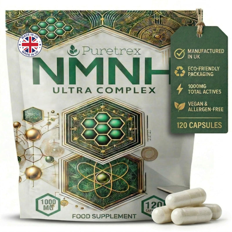PURETREX NMNH Supplements 1000mg Ultra Complex Vegan 120 Capsules – Made in UK Alternative with Resveratrol, NAD+ Booster for Energy, CoQ10, TMG & Quercetin for Cellular Support & Healthy Ageing