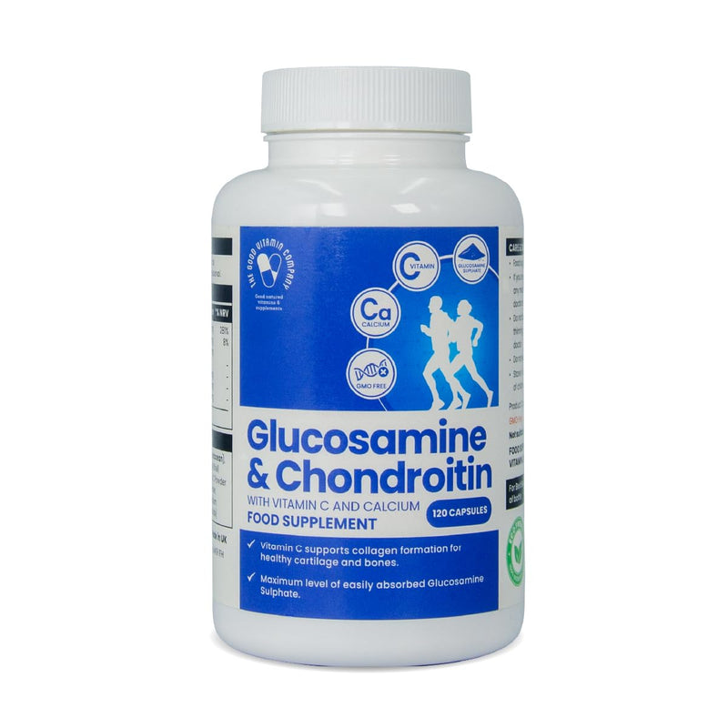 Glucosamine & Chondroitin Capsules with Vitamin C – Joint & Cartilage Support Supplement | Supports Mobility, Flexibility & Collagen Formation | 120 Capsules (40 Days Supply) | Made in UK