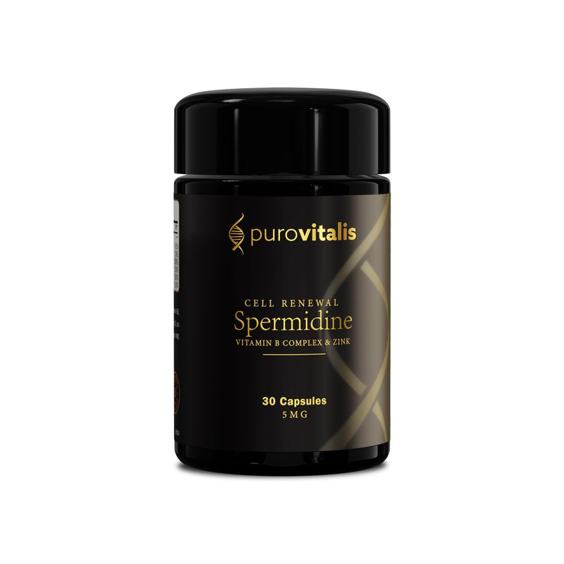 PUROVITALIS Liposomal Spermidine 5mg, Cell Renewal, 30 Servings (30 Vegan Capsules), with Zinc, Vitamin D3 & B12, Anti-ageing Supplement