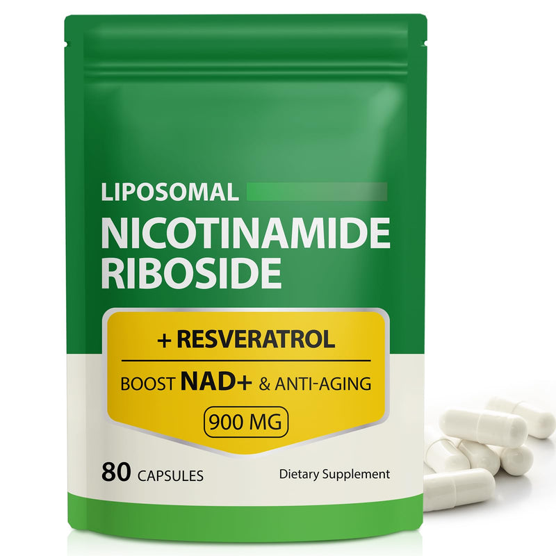 NAD Supplement NAD Nicotinamide Riboside 900mg Boost NAD+ Support Cellular Energy & Anti-Aging Vegan Safe, Non-GMO-80 Capsules 80 Capsules