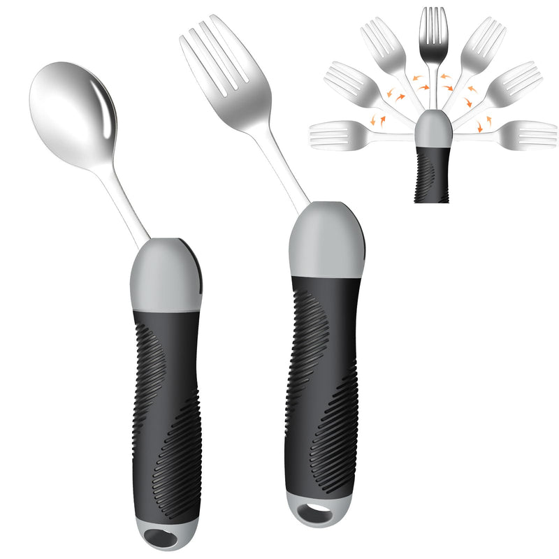 Weighted & Swivel Adaptive Utensils for Hand Tremors,Parkinson‘s - Comfort Grip Silverware Set, Eating Aids for Arthritis, Elderly & Weak Hands (Spoon & Fork)