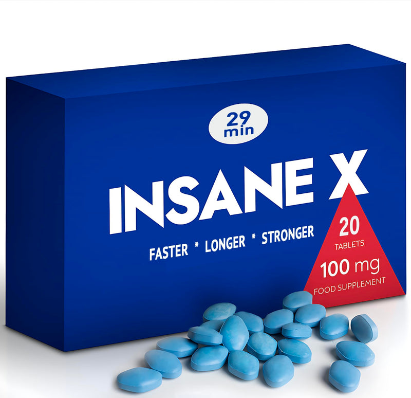 INSANE X - 20 Extra Strong Pills for Men UK - Natural Fast-Acting Maca Ginseng Tablets for Men - for Enhanced Performance