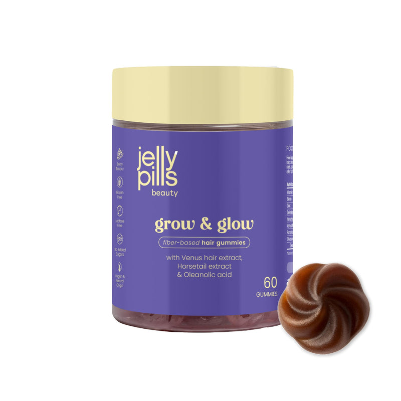 Jelly Pills Hair Gummies with Biotin, Horsetail and Oleanolic Acid - 60 Vegan Gummies - No Added Sugar - Raspberry Flavour - Hair, Skin & Nails