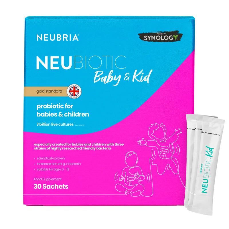 NEUBRIA NEUBIOTIC Baby & Kid Probiotic + Prebiotic Sachets – Lactobacillus & Bifidobacterium with FOS Fibres, Supports Digestive Balance & Gut Microbiome - UK Made - 30 Sachets