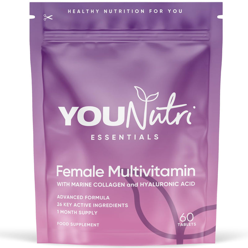 Women's Multivitamins & Minerals with Marine Collagen & Hyaluronic Acid. 26 Essential Vitamins, Minerals, & Botanicals – UK GMP Manufactured and Lab Tested - 60 Tablets (1 Month Supply)