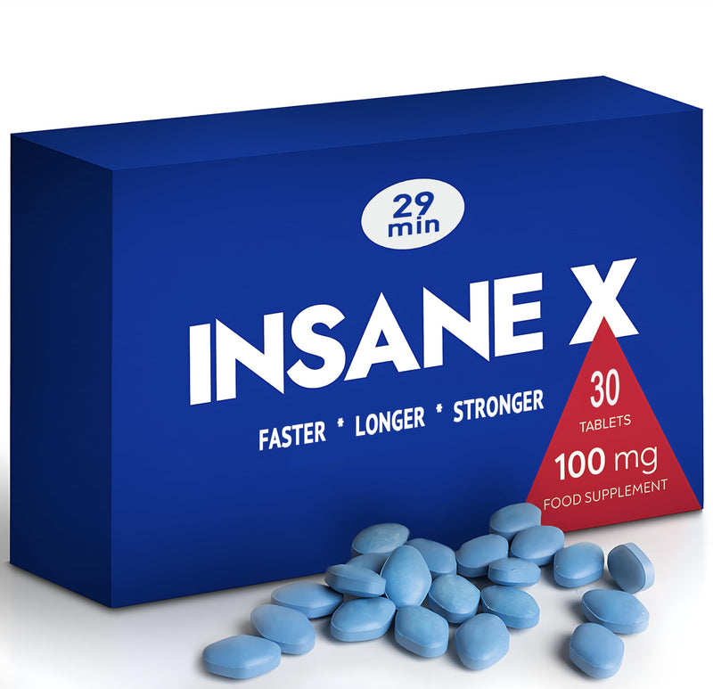 INSANE X - 30 Extra Strong Pills for Men UK - Natural Fast-Acting Ginseng Tablets for Men - for Enhanced Performance