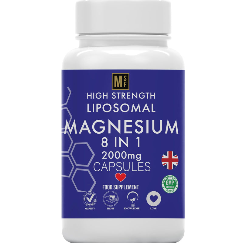 Magnesium 8 in 1 Complex 2000mg | 4 Month Supply | Full Spectrum Elemental Mg Supplement | 120 High Strength Vegan Capsules | 8 in 1 Bioavailable Magnesium | 1 A Day | Gluten Free, UK Company
