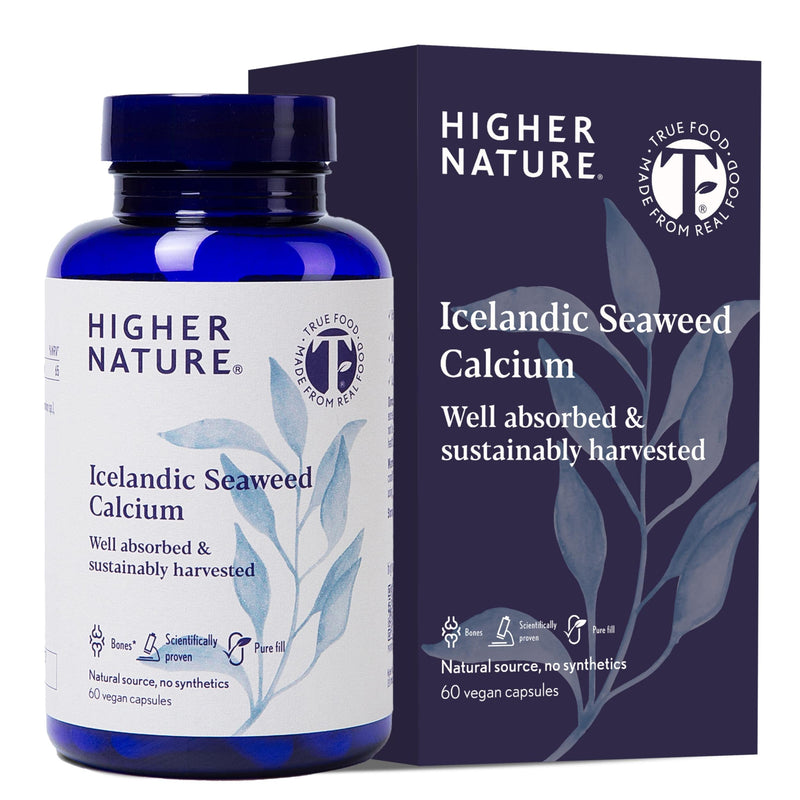 Higher Nature Icelandic Seaweed Calcium - True Food® - 260mg Natural Source - Clinically Proven Calcium Supplement, Dairy Free - Supports Bones, Teeth & Digestive Enzyme Function - 60 Capsules