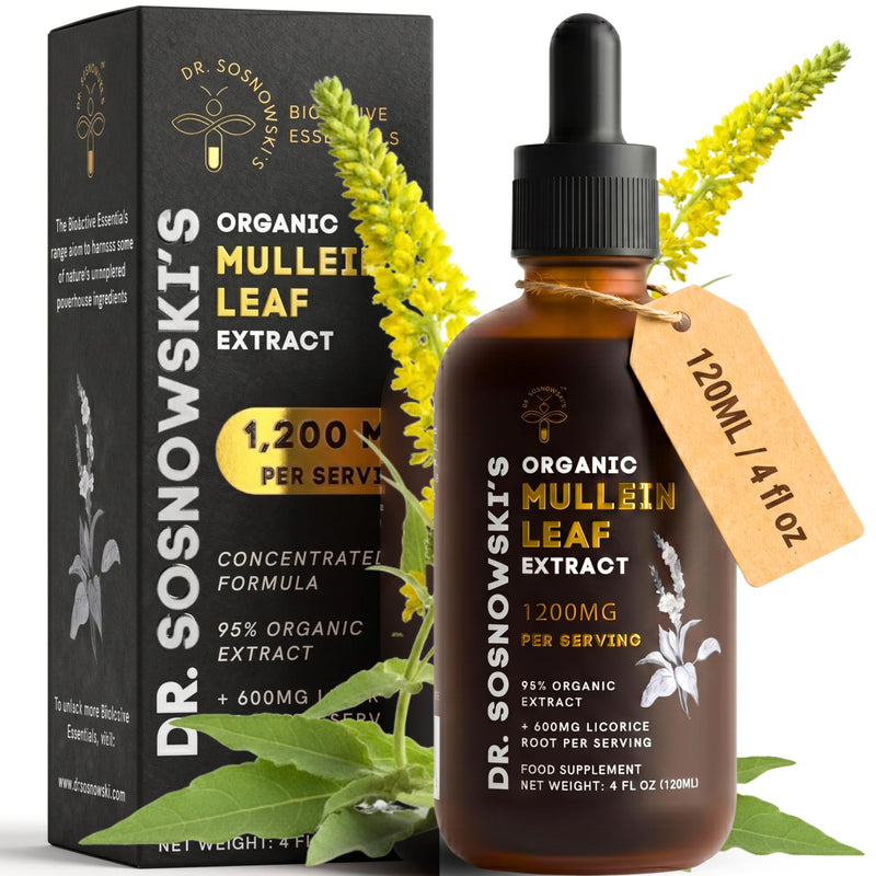 Mullein Drops for Lungs | 4 fl oz Organic Mullein Leaf Extract Liquid | 72,000mg Bottle with Liquorice Root | Flavonoid Support, Saponin Balance | 2 Months Supply 120ml