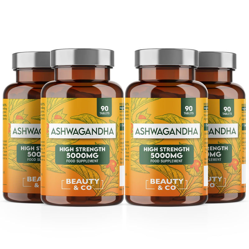 Ashwagandha 5000mg Tablets, High Strength Ashwagandha- Pure Ashwagandha, Vegan, Made in UK 4 x 90 (360). 360