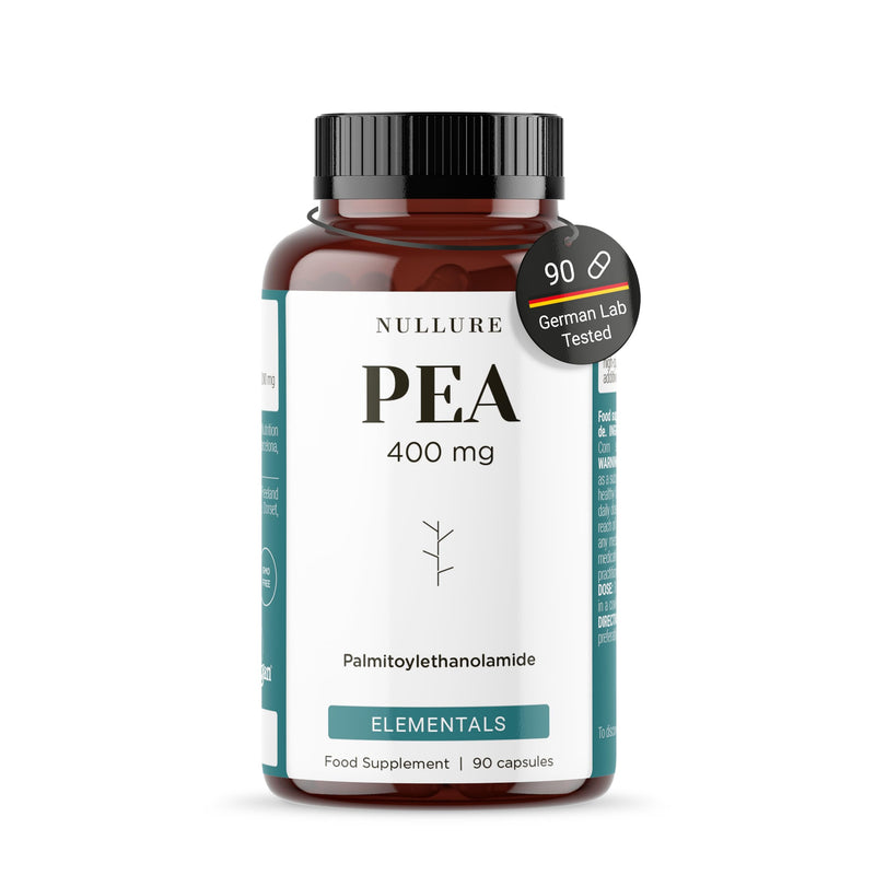 Nullure Palmitoylethanolamide Pea Supplement | 400 mg Capsule | Pure Pea | Third-Party Tested in Germany | Vegan | No additives | Anti-inflammatory · Pain Management | 90 Capsules | Made in Barcelona