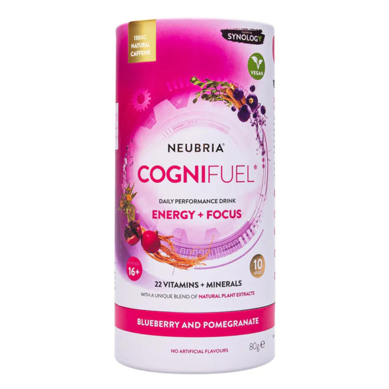 NEUBRIA Cognifuel - 10 Hydration Sachets with Electrolytes, Caffeine, L-Theanine, Choline, L-Tyrosine & Vitamins - Daily Nootropic Drink for Gym & Workout, Cognition, Focus | Blueberry & Pomegranate 10 SACHETS BLUEBERRY