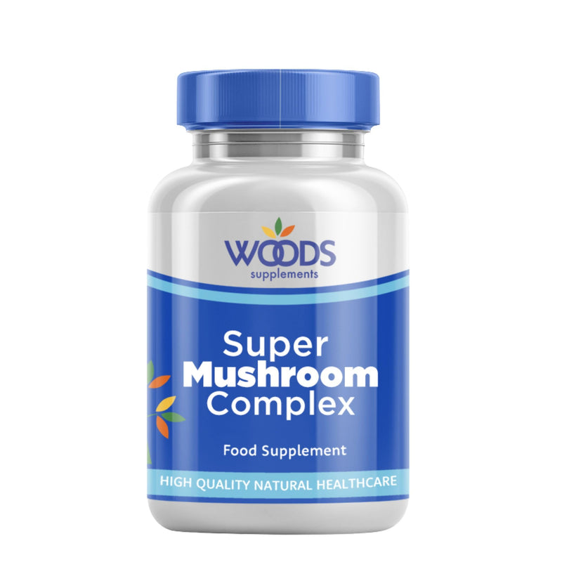 Woods Supplements - Super Mushroom Complex 60x Vegan Capsules of High Strength Lions Mane, Maitake, Reishi, Shiitake, Cordyceps & Chaga MushroomExtract Supplement 60