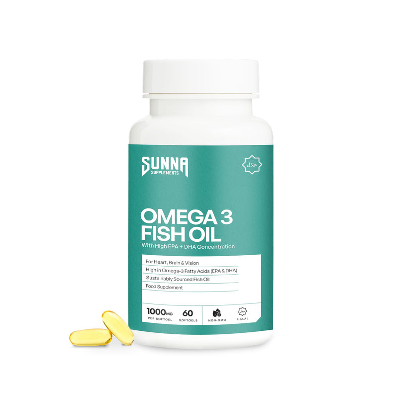 SUNNA SUPPLEMENTS Halal Omega 3 Fish Oil 2000mg with 660mg EPA and 440mg DHA per Daily Serving | Supports Heart, Brain and Joint Health, Easy-to-Swallow 60 Softgels
