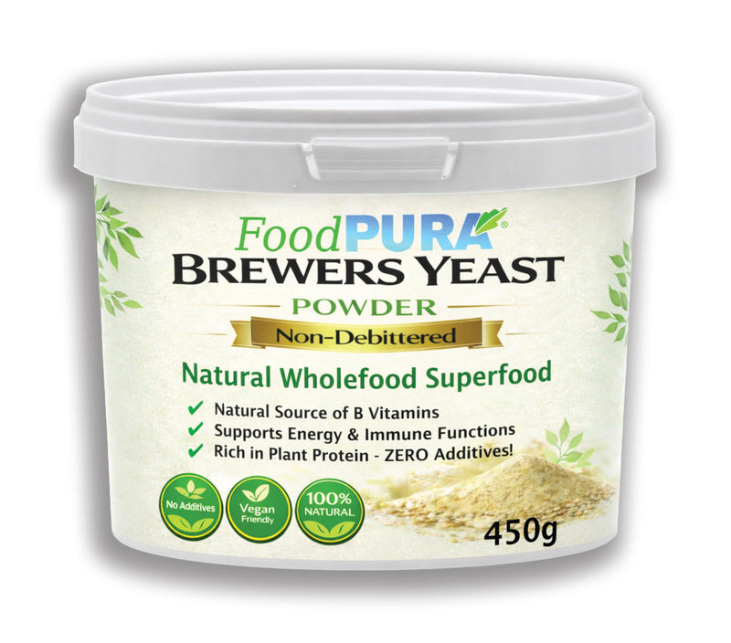 Food PURA 450g Brewers Yeast Powder - Non De Bittered- 100% Natural Source of B Vitamins, Protein & Minerals Supports Immune System, Healthy Skin, Hair & Nails