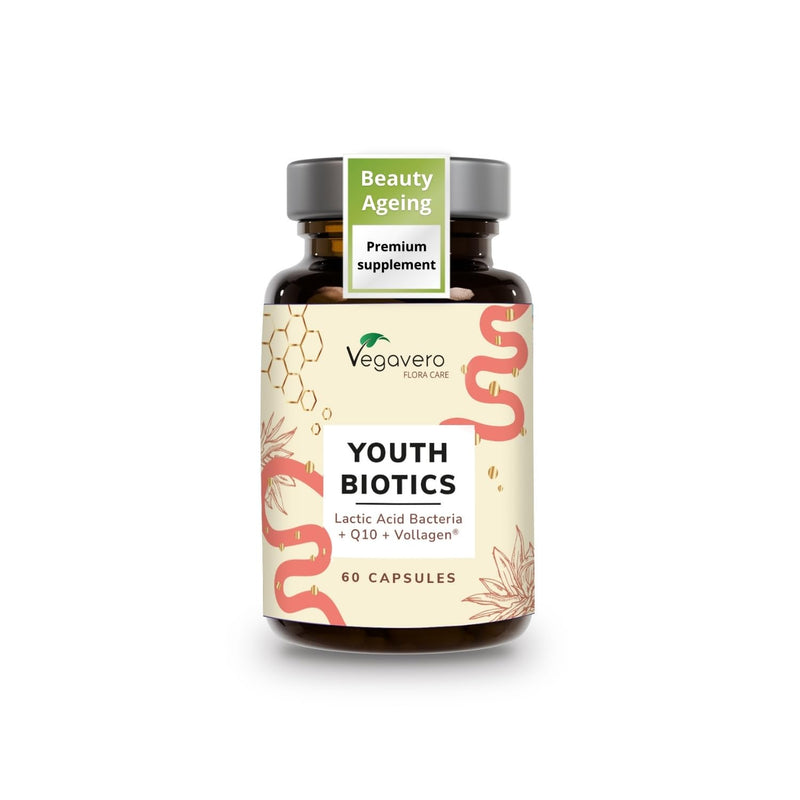 Vegavero Youth Biotics | 5 Billion CFU & Vollagen | with Hyaluronic Acid, Resveratrol & Coenzyme Q10 | 60 Capsules | Gut-Skin Axis & Collagen Support | NO Additives