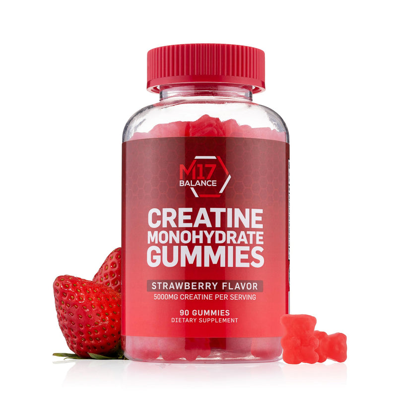 Creatine Monohydrate Gummy Bears - 5000 mg Creatine with BCAAs & L-Carnitine per Dose - for Muscle Building - Sugar Free, Anti-Melt Formula, Vegan, Gluten Free - 30 Servings (90 Count, Strawberry) 90 count (Pack of 1)