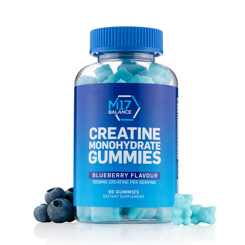 Creatine Monohydrate Gummy Bears - 5000 mg Creatine with BCAAs & L-Carnitine per Dose - for Muscle Building - Sugar Free, Anti-Melt Formula, Vegan, Gluten Free - 30 Servings (90 Count, Blueberry) 90 count (Pack of 1)