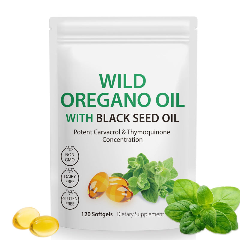 1 Pack Oregano Oil Supplement, Oil of Oregano Softgels, Oregano Oil Supplement Capsules, 2 in 1 6000mg Oil of Oregano with Black Seed Oil