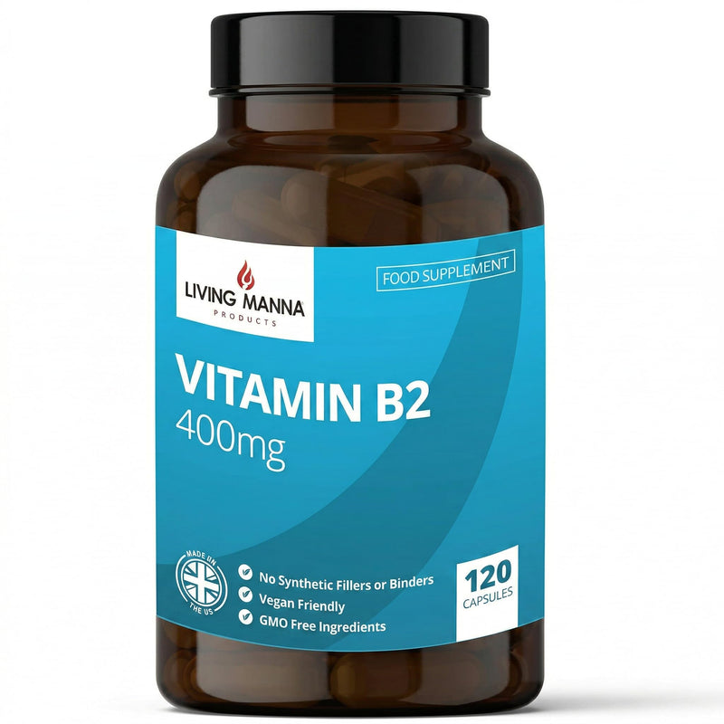 Vitamin B2 Riboflavin 400mg High Strength | 120 Vegan Capsules | Energy, Fatigue & Migraine Support | Pure Riboflavin | UK Made – Living Manna