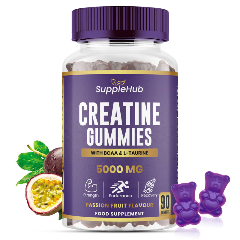 Creatine Gummies 5000mg - Creatine Monohydrate with BCAA & L-Taurine (90 Gummies), Vegan, Sugar Free, Gym Supplement, PassionFruit Flavour