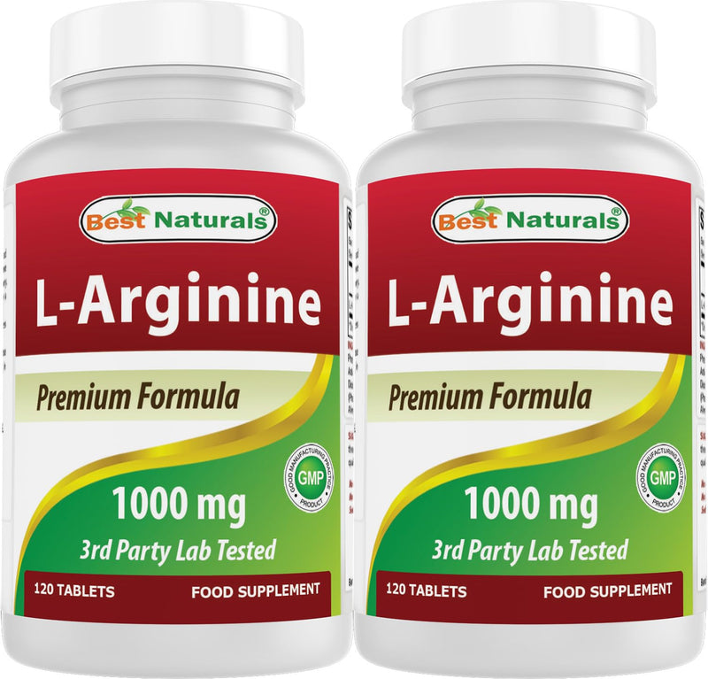 Best Naturals L-Arginine 1000 mg 120 Tablets - Pharmaceutical Grade - (2 Bottles)