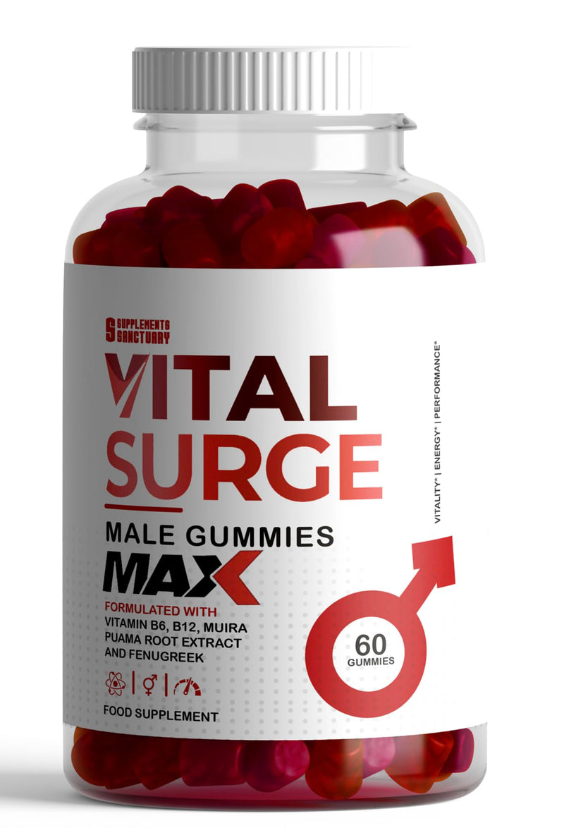 Vital Surge MAX Male Gummies, Maxed Out with Muira Puama and Fenugreek Plus Ashwagandha and Maca, Pack of 60