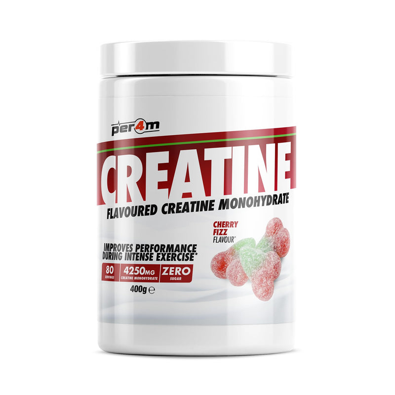 Per4m Creatine Powder | 80 Servings of Micronised Creatine Monohydrate | Performance & Strength | 8 Flavours (400g, Cherry Fizz) 400g