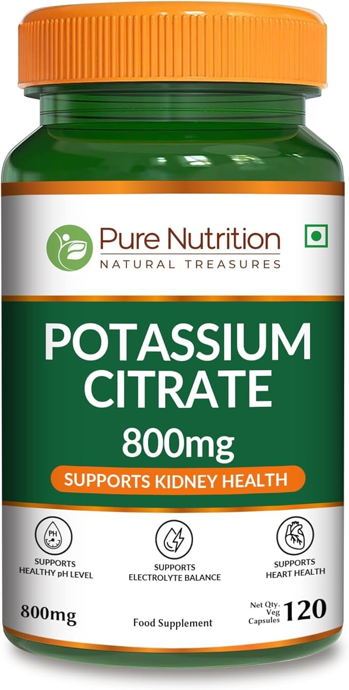 Pure Nutrition Potassium Citrate 800mg | 120 Caps | Support Electrolyte Balance | High Potency 800mg Potassium Citrate per Serving.