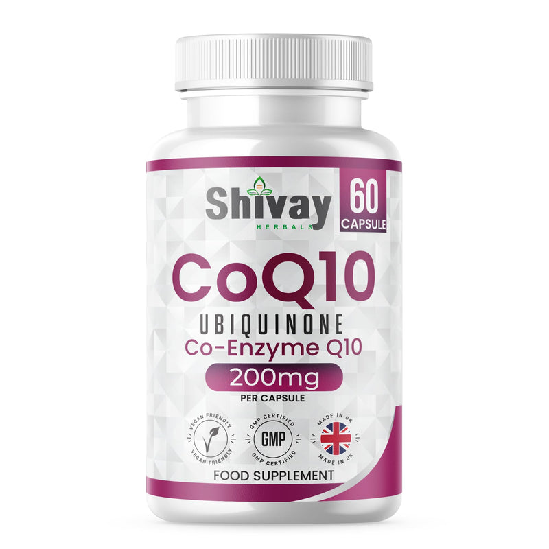 Co Enzyme Q10 200mg Per Capsule | Pure & Natural Ubiquinone | High Strength CoQ10 Vegan Capsules Supplement | Made in The UK | Shivay Herbals (60 Capsules) 60 Capsules
