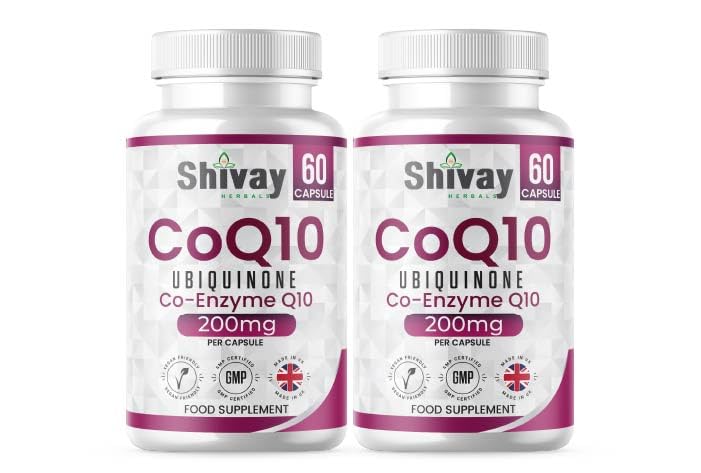 Co Enzyme Q10 200mg Per Capsule | Pure & Natural Ubiquinone | High Strength CoQ10 Vegan Capsules Supplement | Made in The UK | Shivay Herbals (120 Capsules) 120 Capsules